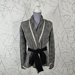 Sparrow Artsy Geometric Jacquard Cotton Blend Tie Wrap Cardigan